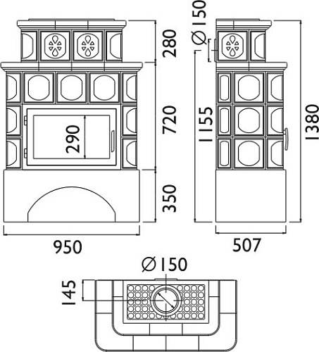 Керамическая печь KARELIE, с теплообменником_2