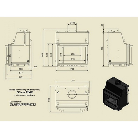 Каминная топка Oliwia/PR/PW/22 с водяной рубашкой_1